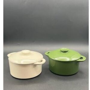 Elegant Cream and Green Cast Iron Cookware Set